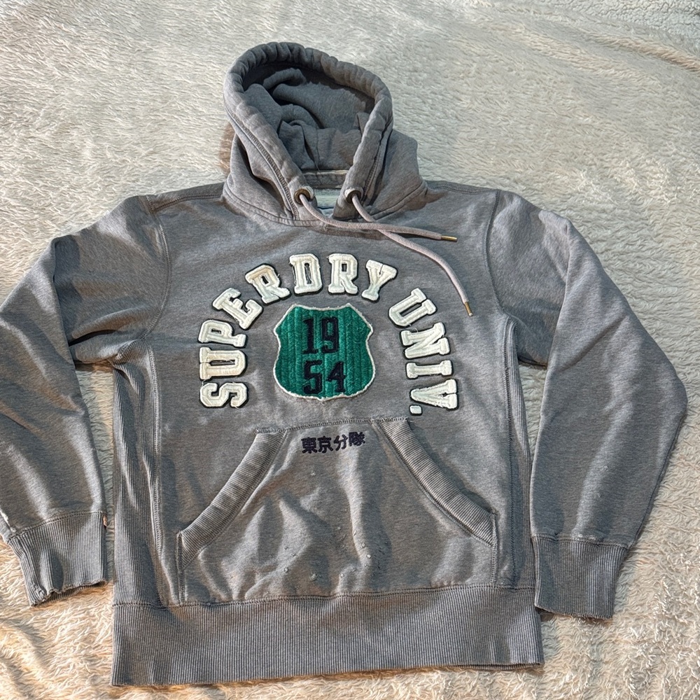 Superdry Grey Hoodie with Green Shield Patch
